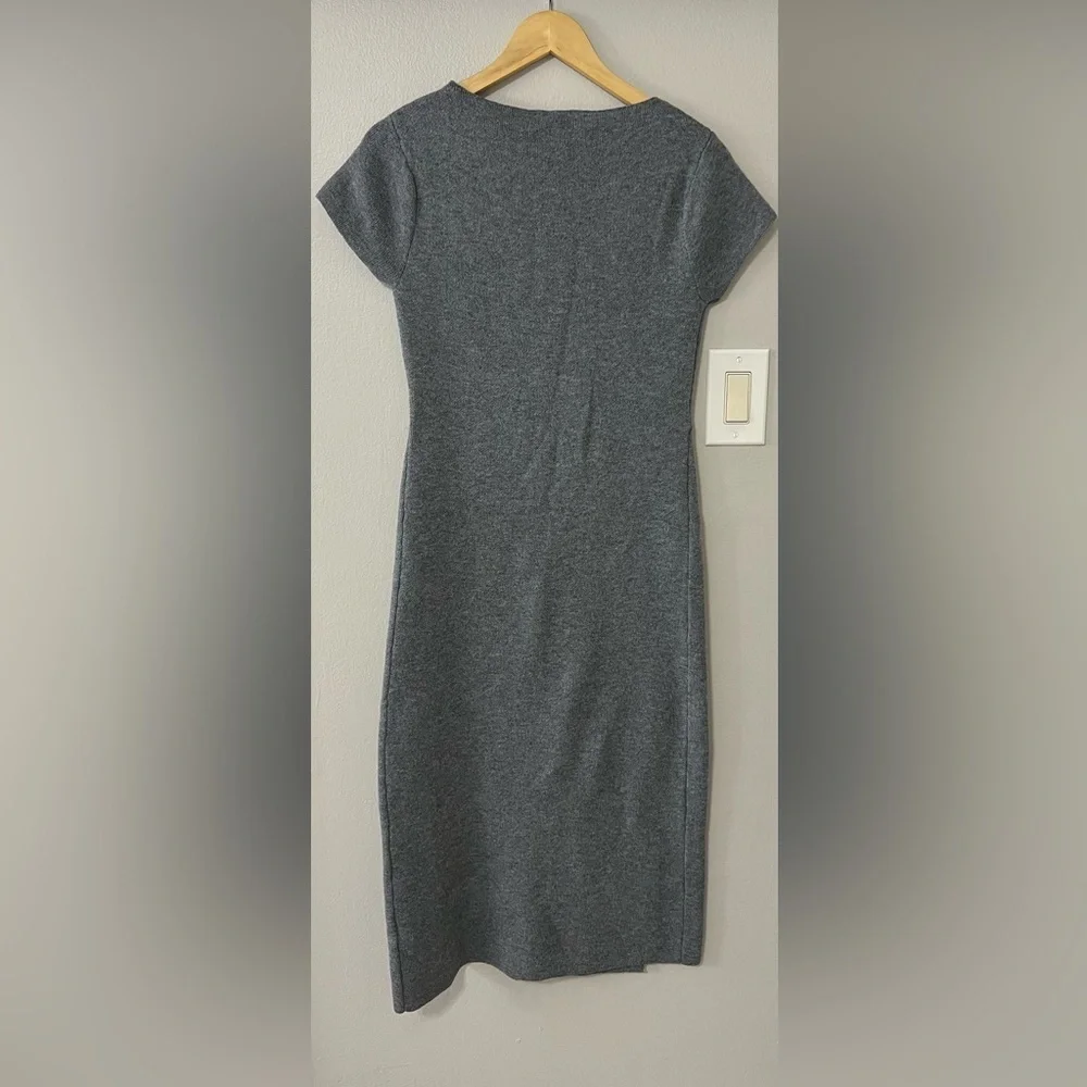 Zara Gray Knit Midi Dress Wool Blend Short Sleeve Minimalist Size S EUC